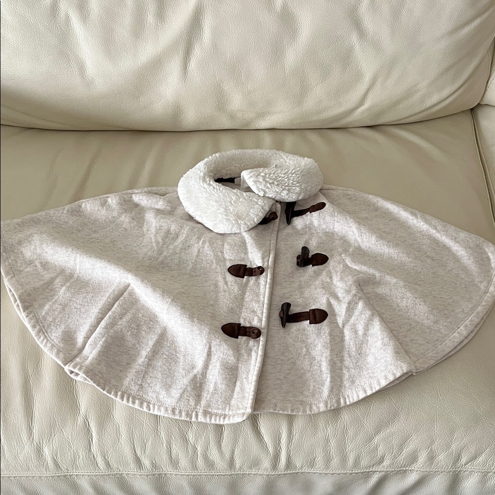 Savannah Cream Cape Jacket with Faux Fur Collar and Brown Toggle Closures